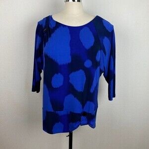 Blue Size 2X - 3X Pullover Stretch Knit Blouse Top 3/4 Sleeves Scoop Neckline